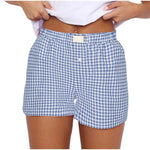 Teen Girls Plaid Shorts Elastic Waistband Pull-On Casual Lounge Summer Outfit Red Blue Color Women's Fashion