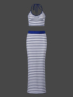 Summer slim temperament hot girl striped halterneck backless skirt suit vest casual suit