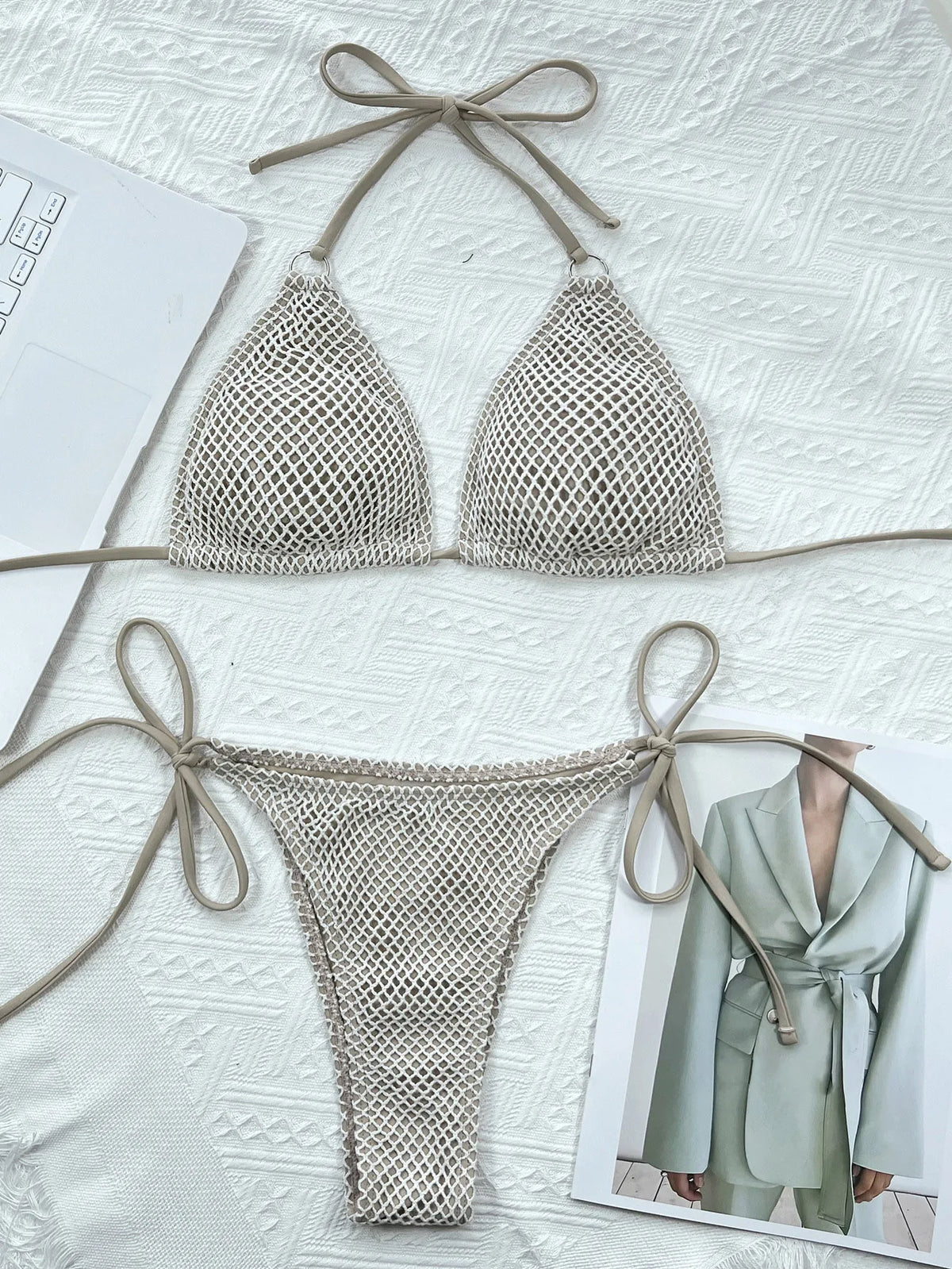 DEKA Women Triangle Bikini Set New Push Up Lace-Up Mini Micro Sexy Fishnet Swimsuit Halter Bandage Swimwear Bathing Suit