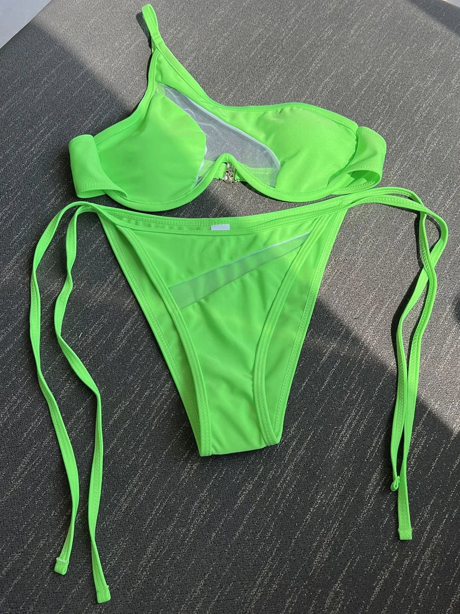 Splicing Black Mesh Underwired Bikini women swimsuit female swimwear Two pieces Bikini set High cut Bather Bathing suit Swim