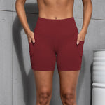 Women High Waist Pocket Sports Short Yoga Legging Shorts Squat Proof Hip Lift Fitness Tight Shorts Quick Drying Cycling Workout