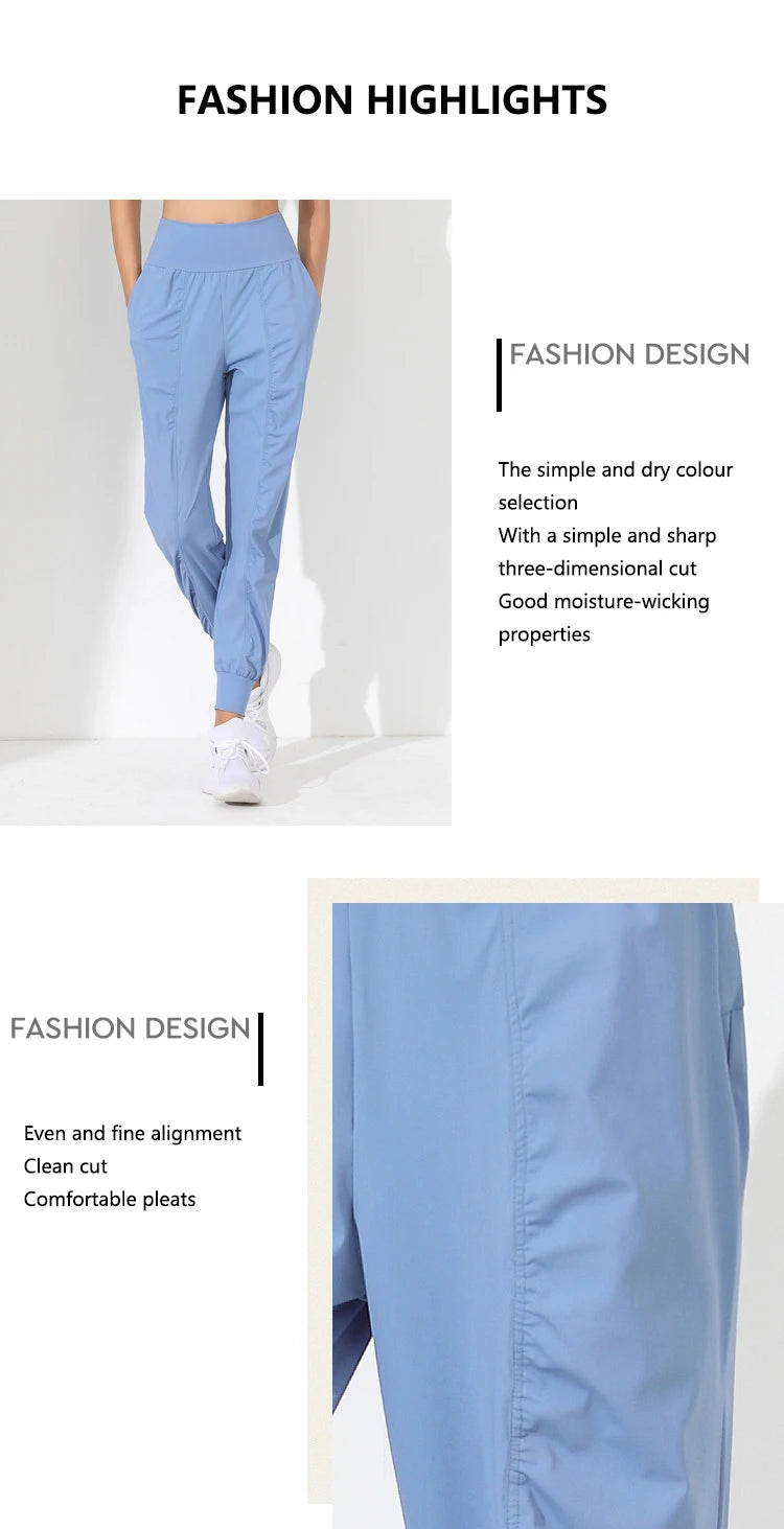 Hearuisavy Yoga Pants Loose Slim Quick-Dry Yoga Pants Pleated Hem Bound Running Fitness Capris Pockets Jogging Pants Woman