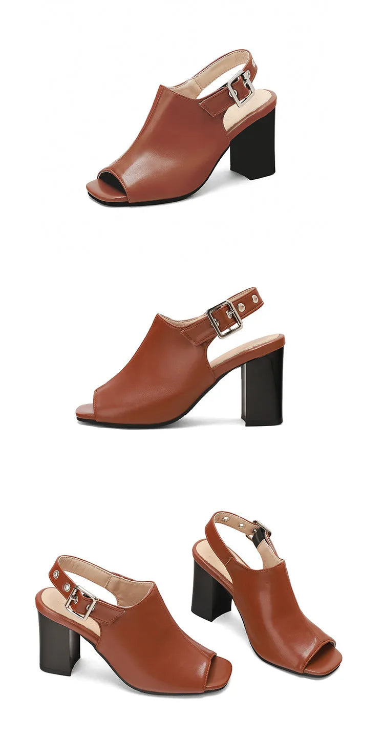 New Women Sandals Peep Toe High Heels Summer Gladiator Shoes Black Brown Woman Ankle Strap Sandalias Female Mujer Big Size