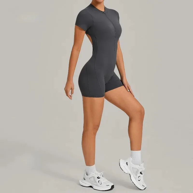 Women's Seamless Yoga Jumpsuits Sports Fitness Beauty Back Slim Fit Short-Sleeves One-Piece Workout Gym Training Bodysuits