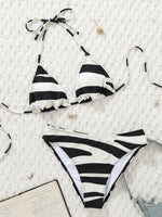 2025 New Women's Black Ground White Dot Printed Swimsuit Halter Neck Low Waist Bikini Set For Summer Female Swimwear Brazilian