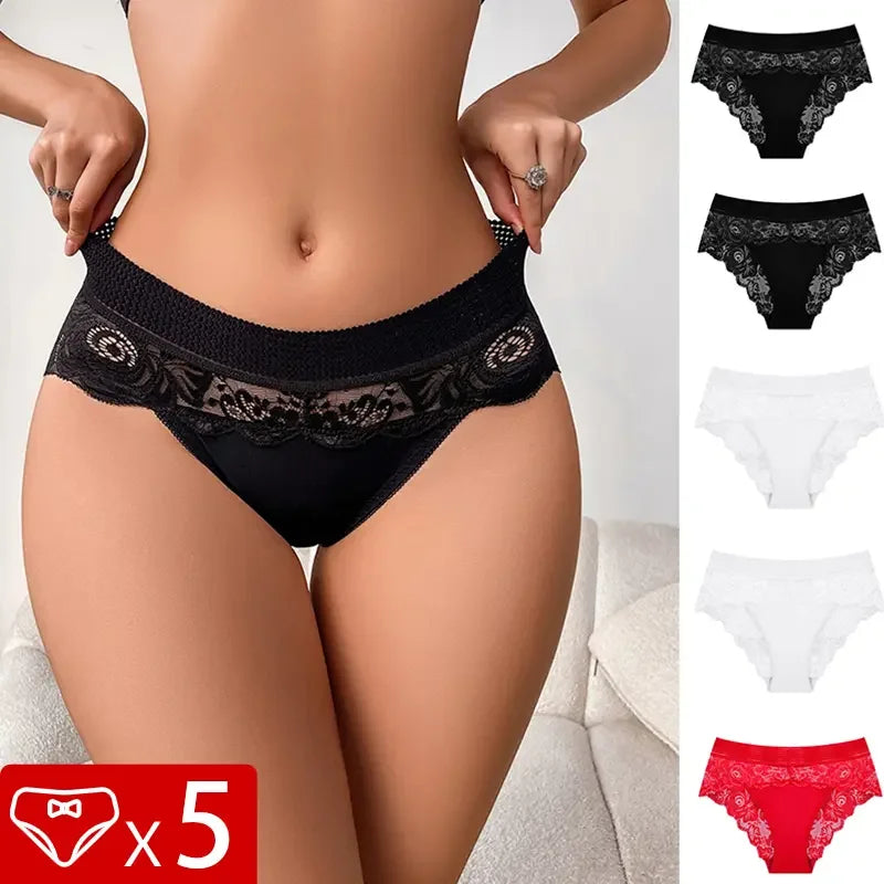 5pcs/pack Fashion Style Lady Briefs Elegant Women's Panties Low Waist Floral Sexy Lingerie Comfortable Soft Female Underpants