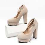 2026 Plus Size 43 Elegant Black Ankle Strap Platform Pumps Sexy Spike High Heels Shoes Women Classic Apricot Office Lady Shoes