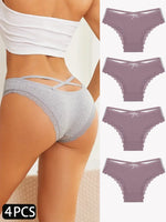 4PCS Cotton Seamless Panties Hollow Sexy Design Unique Low Waist Women Panties Breathable Girls Underwear Soft Lingerie S-XL