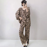Popular Pajama Women's Cartoon Panda Leopard Print Imitation Cotton Spring and Autumn Style New Plus Size Home Suit Set