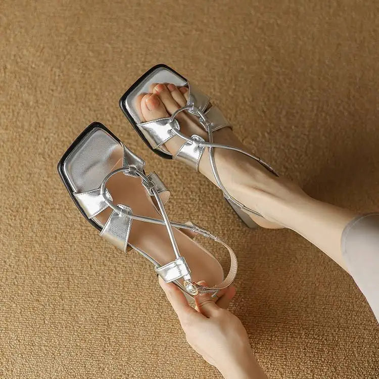 2026Summer New Model Fashion Middle Heeled Women's Sandals Black Buckle Open-toe Comfortable Hollow-out Women's Shoes High 3.5cm