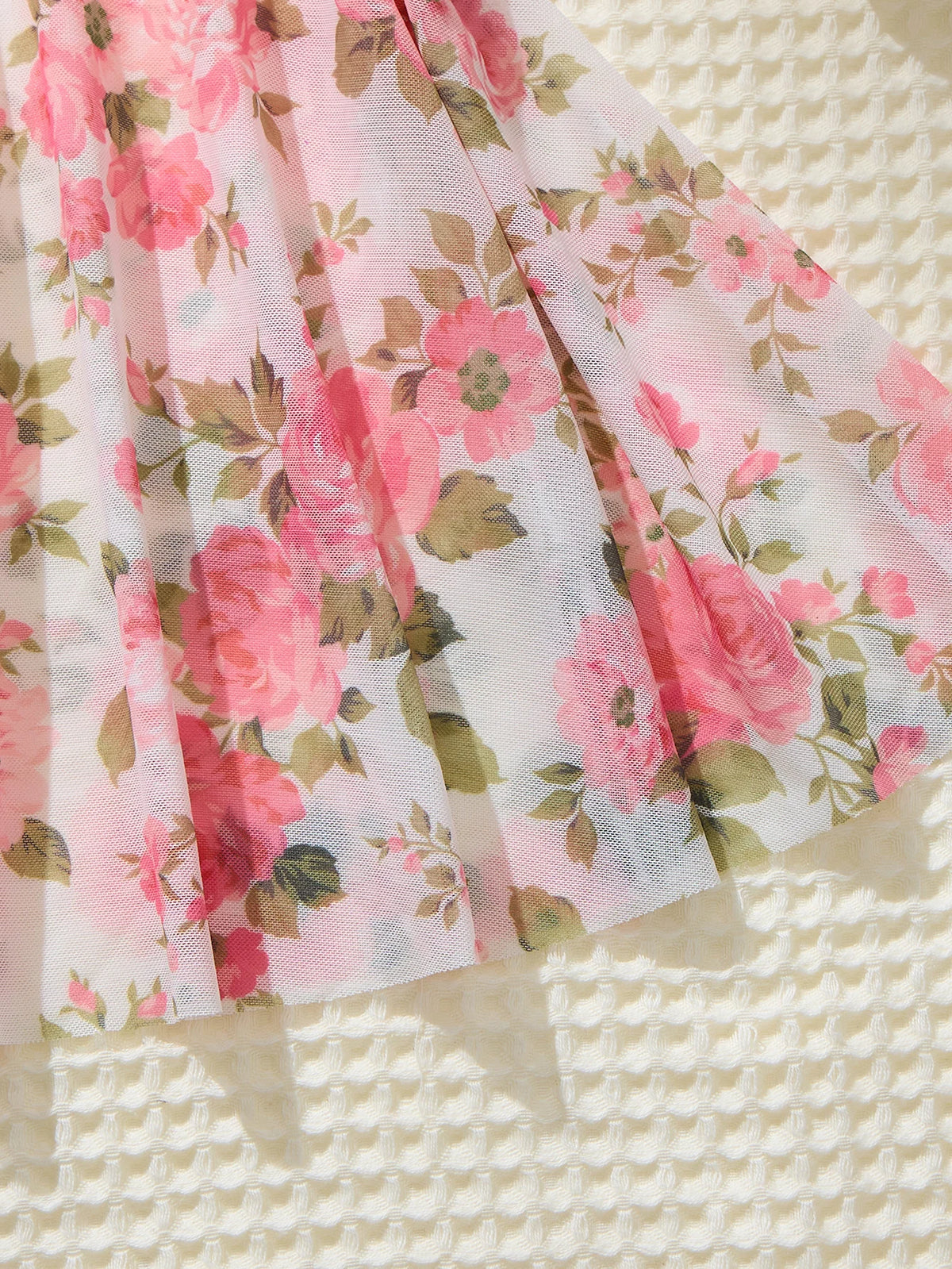 Ladies Pink Cute Floral Semi-Transparent Sleepwear with Lace Design Elegant Comfortable Girlhood Style Nightgown