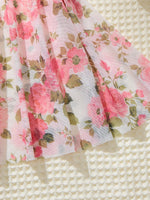 Ladies Pink Cute Floral Semi-Transparent Sleepwear with Lace Design Elegant Comfortable Girlhood Style Nightgown