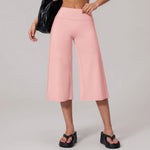 Summer New Yoga Mid Pants for Women Quick Drying Solid High Waist Loose Fit Yoga Trousers Gym Running Fitness Exercise Leggings