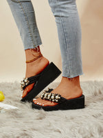Big Size 42 Fashion Flip Flops For Women Summer Wedges Shoes EVA Sole String Bead Female Indoor Beach Slippers Slip-on Sandals
