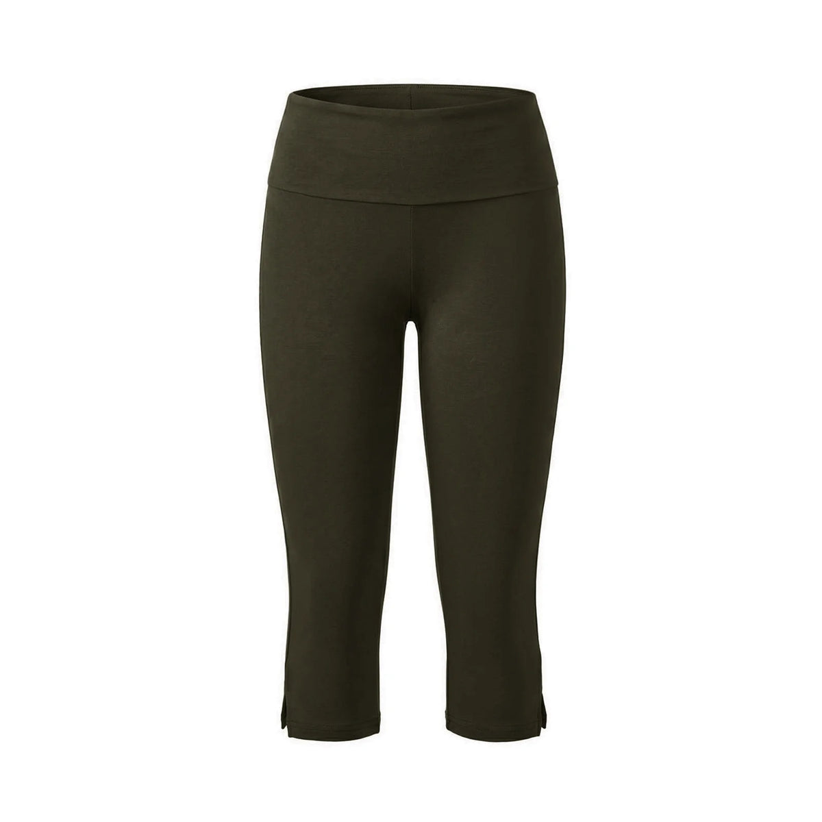 Women’s Solid Color Capri Pants Fold Over Elastic Waist Split Hem Bodycon Cropped Pants Summer Daily Casual Joggings Leggings
