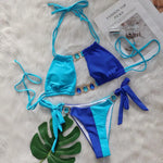 DEKA Neck Rhinestones Bikini Set Patchwork Swimsuit Women's Diamond Swimwear Push Up Female Beach Swimming Wear Bathing Suits