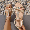 Women's fashionable round toe bohemian style one foot elastic band casual versatile flat sandals
