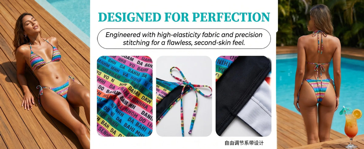 2026 Letters Print Colorful Micro Mini Thong Bikini Women Swimwear Female Swimsuit Two-pieces Bikini Set Bathing Suit Swim Lady