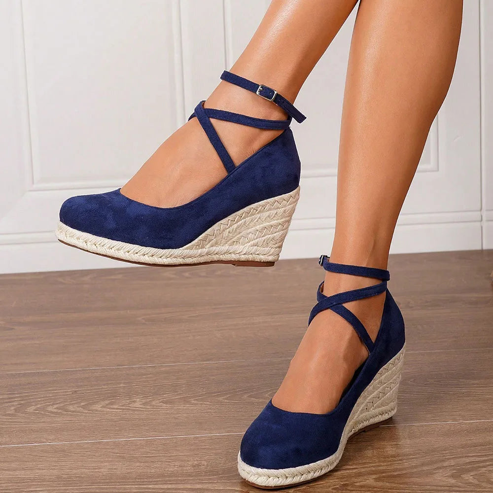 Big Size 43 Comfort Summer Office Lady Platform Shoes Espadrilles Shoes Women Leisure Cross Strap High Heels Wedges Pumps Woman