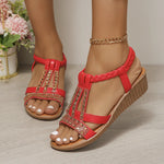Shoes for Women Summer Women Wedge Bohemia Rhinestones Casual Platform Sandals Female Peep Toe Outdoor Beach Shoes 2026
