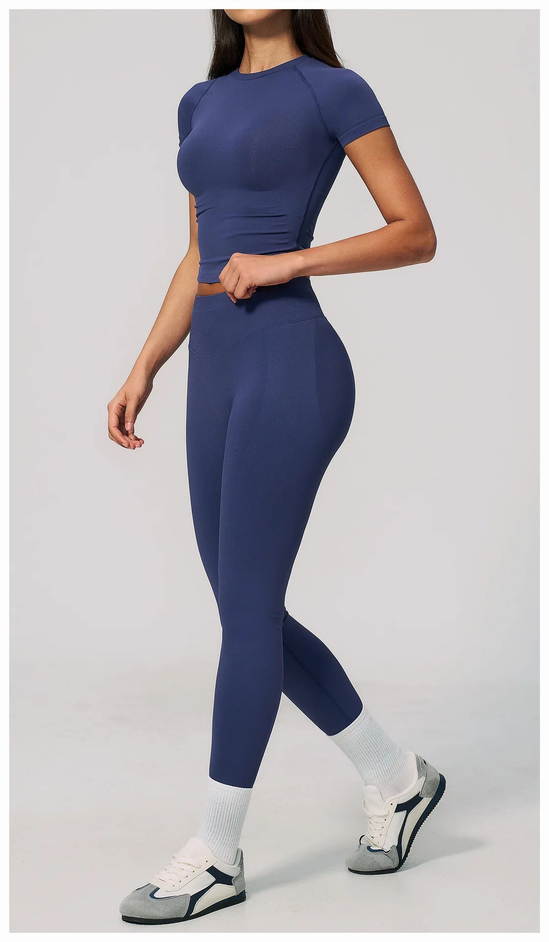 2PCS Women's Tracksuit Seamless Yoga Set Short Sleeve O Neck Workout T Shirts Fitness Suit Tight Hip Lifting Leggings Gym Sets