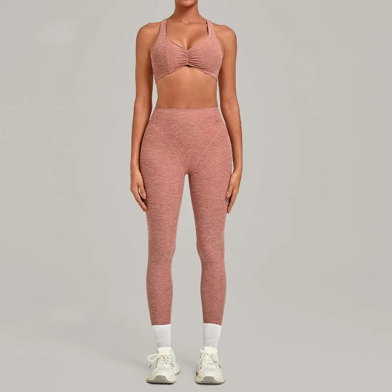 Women's Seamless Yoga Set Sports Fitness Workout Slim Fit High-Waist Tummy Control Pants Suits Gym Training Running Vest Sets