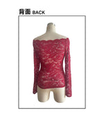 European and American elegant scalloped neckline, off-the-shoulder lace slim fit T-shirt long-sleeved top