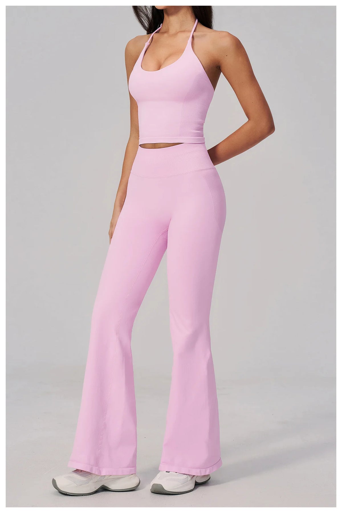 New Yoga Sets Women Summer Seamless Thread Hanging Neck Sports Vest Exercise Fitness Suit High Waist Wide Leg Pants Tracksuit