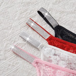 5Pcs Women’s Sexy Lace Thong Panties Low Rise Rhinestone Belt See-Through Floral G-String Shiny Comfortable Intimates Underwear