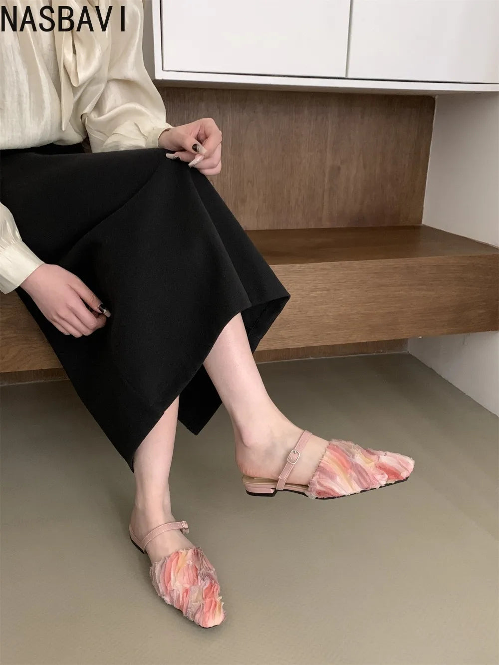 Flat with Sandals Slides for Women Girls Sweet Square Toe Shoe Designs Slip-on Sandals Woman 3D Slippers Summer 2026 Luxury New