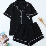 Women's Pajama Pocket Love Printed Pajamas Short Sleeve Top with Shorts Pajama Set Loungewear Pijama Pajamas for Women