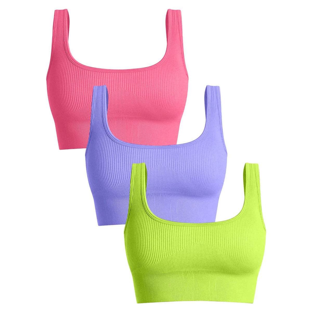 Women'S Ribbed Seamless Sports Bralettes,High Stretch Knit Fabric, Solid Color, with Removable Pads for All Seasons