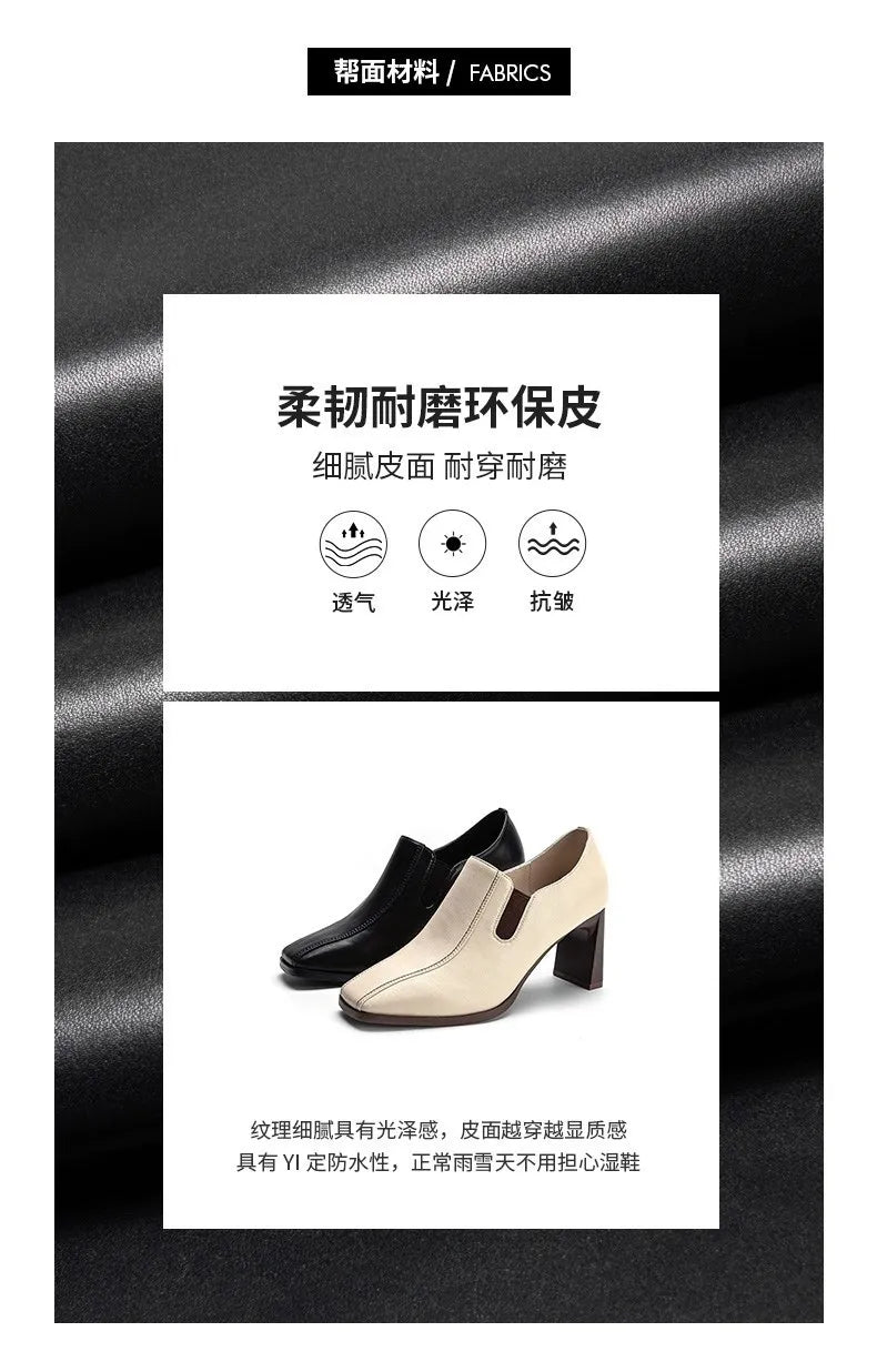 Botas Femininas Women Fashion Square Toe Chunky High Heels Ankle Boots Lady Casual Leather Autumn Short Boots Botas De Mujer