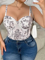 Women's Flower Printed Bodysuits Camisole Sexy New Underwire Fishbone Bodysuits Pure Desire Inner Wear Bodysuits Charming MNWJ