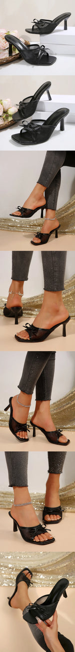 2026 EUR Size 43 Kitten Heels Mules Sandals Women Elegant Mesh High Heels Sandals Shoes Slip-on Outdoor Slides