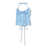 Vietnamese Sexy Backless Halter Neck Camisole For Women Niche Deep V-neck With Hook And Fishbone Waist-cinching Satin Top 02BG