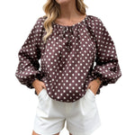 Women Puff Long Sleeve Crew Neck Spring Fall Tops Fashion Dot Print Casual Loose Fit Flowy Blouse
