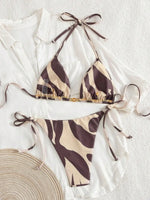 Sexy Coffee Striped Bikini 2026 Women Halter Push Up Bra Tie Side Thong Swimsuit Brazilian Beach Bathing Suit Micro Swimwear