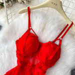 MOYISU Sexy Instagram Viral Bodysuit Women Pure & Sexy Sheer Mesh Halter Push Up Pads Summer Lingerie Euro Style Hot Sale SG