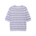 Fashion Short-sleeve Round-neck Striped Knit Top Light Blue With Knit Top Casual Sleeve Crew Neck For Women Daily Wear 0NSB