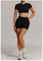 Women 2PCS Yoga Suit Sports Gym Set Tracksuit Workout Long Sleeve Shirt Fitness Flared leggings Short sleeve shorts running suit