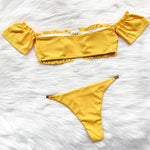 Ruffled Frilled Off Shoulder Bikini Women Swimsuit Female Swimwear Two Pieces Bikini Set Bandeau Bather Bathing Suit Swim Lady