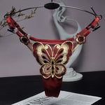 Women Butterfly Embroidery Thong Panties Sexy Lace G String Adjustable Strap Low Rise Underwear Soft Breathable Lingerie