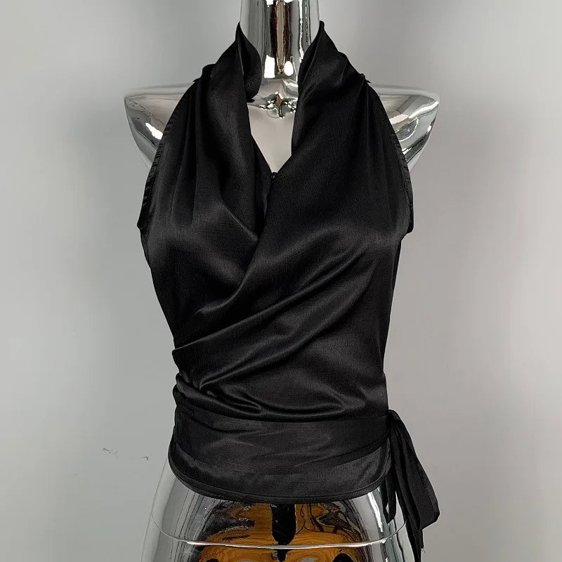 Women Blouses Slim Fit V-neck Lace Up Open Stitch Versatile Sleeveless Top For Female Chiffon Tops Summer Fashion PPAY