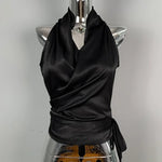 Women Blouses Slim Fit V-neck Lace Up Open Stitch Versatile Sleeveless Top For Female Chiffon Tops Summer Fashion PPAY