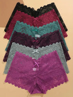 6PCS Women Lace Boxers Briefs Sexy Seamless Breathable Low Waist Female Underwear Solid Color Intimates High Elastic Lingerie