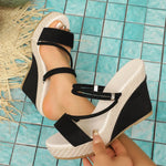 Women's Black Suede Dual Straps Straw Wedge Slide Mules Platform Sandals Summer Beach Travel Daily Casual Shoes EUR Size 43