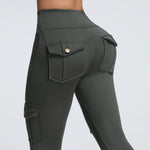 Women's Cargo Pocket Fitness Yoga Leggings With Pockets - High-Waisted Stretch Tights Butt Lift Yoga Running Pants