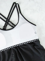 Women's Conservative Two Piece Swimsuit Black Stripe Print Patchwork Crop Top Tankini Set Beach Bathing Suit High Waist Swimwear