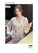 Spring and summer new Chinese style pajamas, ice silk long sleeves, large size home clothes set, retro buckle home clothes